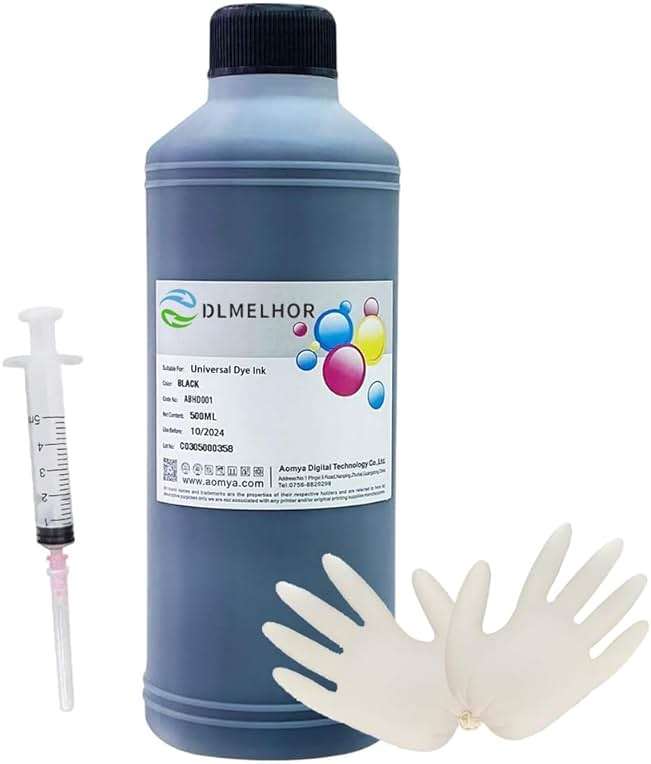 DLMELHOR Ink Refill Kit 500ml Black Universal Dye Bulk Ink Refill Kit for HP Canon Epsn Brother Lexmark Samsung Dell Kodak Inkjet Printers Compatible Cartridges Refillable Cartridge CISS CIS System - Image 1