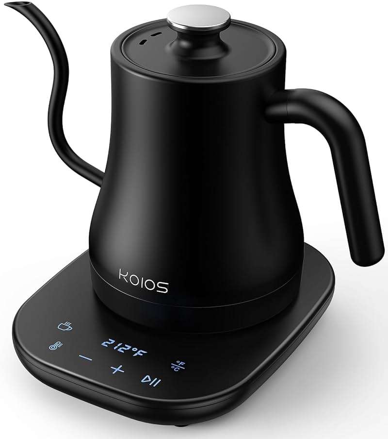 KOIOS Gooseneck Electric Kettle with ±1℉ Temperature Control & Mute Mode, 0.8L Pour Over Kettle for Coffee & Tea, 1200W Quick Heating Stainless Steel Water Boiler with 4Hrs Keep Warm, Matt Black - Image 1