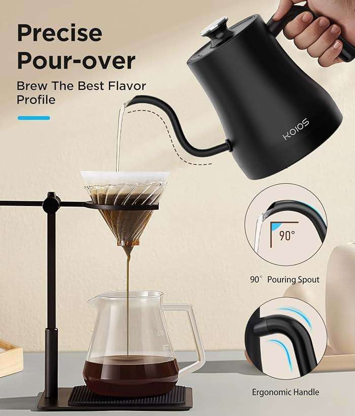 KOIOS Gooseneck Electric Kettle with ±1℉ Temperature Control & Mute Mode, 0.8L Pour Over Kettle for Coffee & Tea, 1200W Quick Heating Stainless Steel Water Boiler with 4Hrs Keep Warm, Matt Black - Image 7