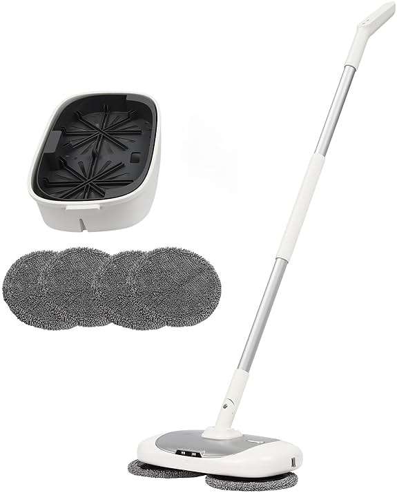 Cordless Electric Mop Floor Cleaner Machine with a Cleaning Bucket Lightweight & Rechargeable Floor Scrubber for Cleaning Silver & White - Image 1