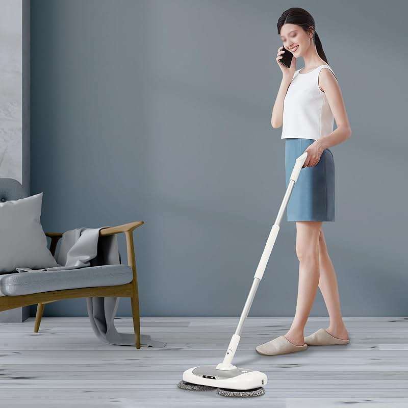 Cordless Electric Mop Floor Cleaner Machine with a Cleaning Bucket Lightweight & Rechargeable Floor Scrubber for Cleaning Silver & White - Image 2