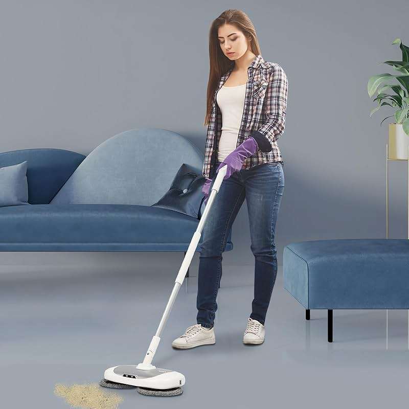 Cordless Electric Mop Floor Cleaner Machine with a Cleaning Bucket Lightweight & Rechargeable Floor Scrubber for Cleaning Silver & White - Image 4
