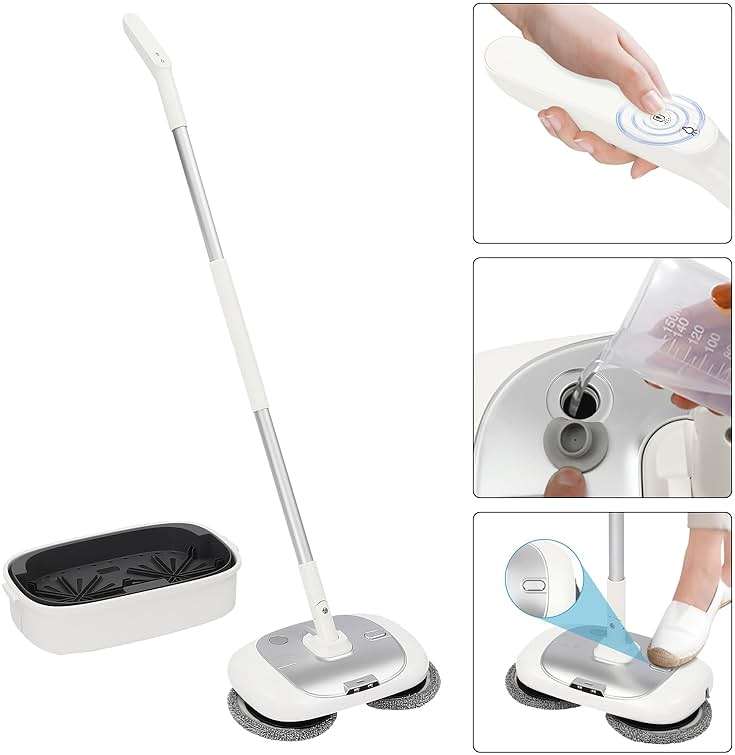 Cordless Electric Mop Floor Cleaner Machine with a Cleaning Bucket Lightweight & Rechargeable Floor Scrubber for Cleaning Silver & White - Image 6