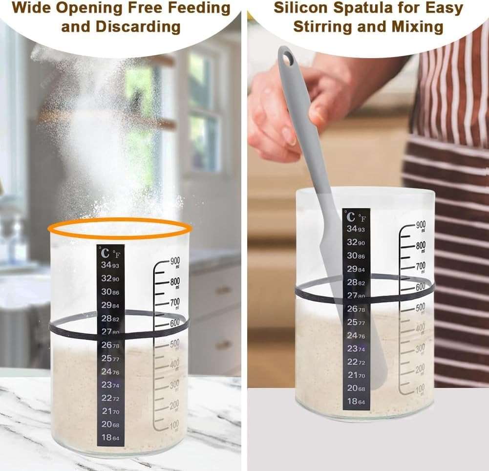 BRIRILINE Pro Sourdough Bread Starter Kit - 34 oz sourdough jar with 5 unique features for the perfect sour dough bread & sourdough starter kit - baking supplies (34oz-1pack) - Image 5
