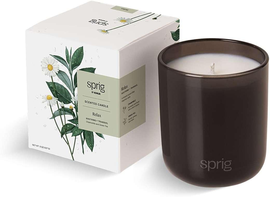 Sprig by Kohler Relax Aromatherapy Candle with Chamomile and Green Tea, 100% Natural Soy-Coconut Wax, Soothing and Tranquil Scent, Gift for Holidays, 8 oz - Image 1
