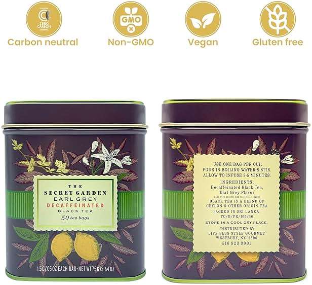 Premium Earl Grey Bergamot Decaf Tea Bags 50 Pack Designer Tin, Crafted in Sri Lanka, Naturally Decaffeinated Herbal Teabags Full Bodied Flavor, Keto. Bulk (50-Count) - Image 2