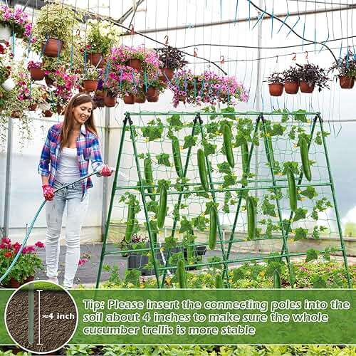 Cucumber Trellis for Raised Beds, 45 x 53 Inch Adjustable Size A-Frame Garden Trellis for Climbing Plant Outdoors with Climbing Net and Plant Support Clip for Vegetable Grape Tomato Bean Pea - Image 5