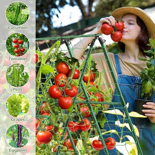 Cucumber Trellis for Raised Beds, 45 x 53 Inch Adjustable Size A-Frame Garden Trellis for Climbing Plant Outdoors with Climbing Net and Plant Support Clip for Vegetable Grape Tomato Bean Pea - Image 6