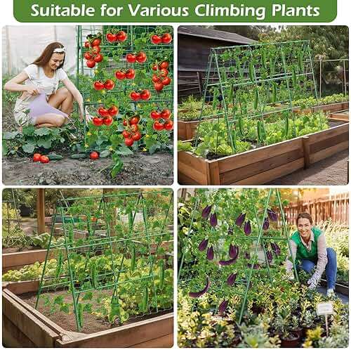 Cucumber Trellis for Raised Beds, 45 x 53 Inch Adjustable Size A-Frame Garden Trellis for Climbing Plant Outdoors with Climbing Net and Plant Support Clip for Vegetable Grape Tomato Bean Pea - Image 7