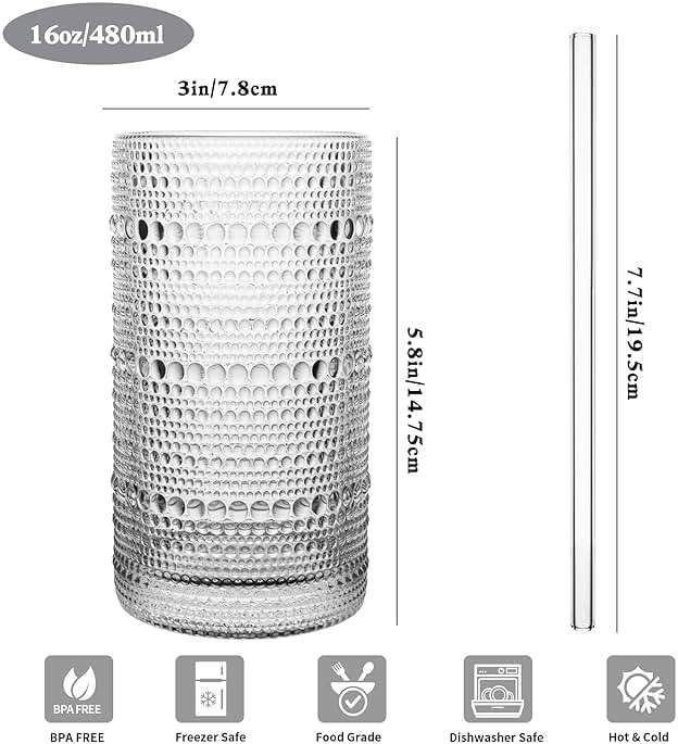 Dingerjar Upgraded Large Capacity 16 oz/480 ml Hobnail Glasses Drinking Set of 12 - Heavy Vintage Glassware - Image 3