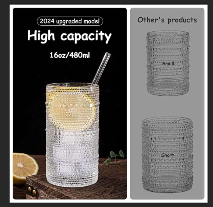Dingerjar Upgraded Large Capacity 16 oz/480 ml Hobnail Glasses Drinking Set of 12 - Heavy Vintage Glassware - Image 4