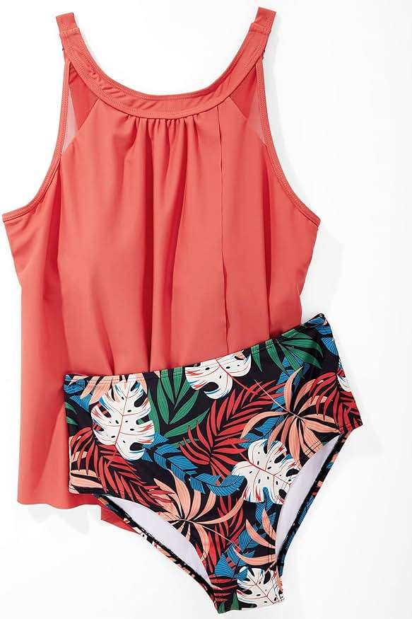 SUUKSESS Women Tummy Control Tankini Bathing Suit Ruffle High Waisted Swimsuit - Image 2