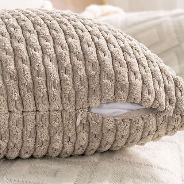 Cozoomy Set of 4 Neutral Decorative Throw Pillow Covers 18x18 Inch Corduroy Pillow Covers for Bed Couch Sofa Living Room Soft Square Cushion Cases - Image 6