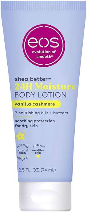eos 24H Moisture Travel Body Lotion- Vanilla Cashmere, Travel Size Essential, Toiletries, Mini Body Lotion For Dry Skin, 2.5 fl oz - Image 1