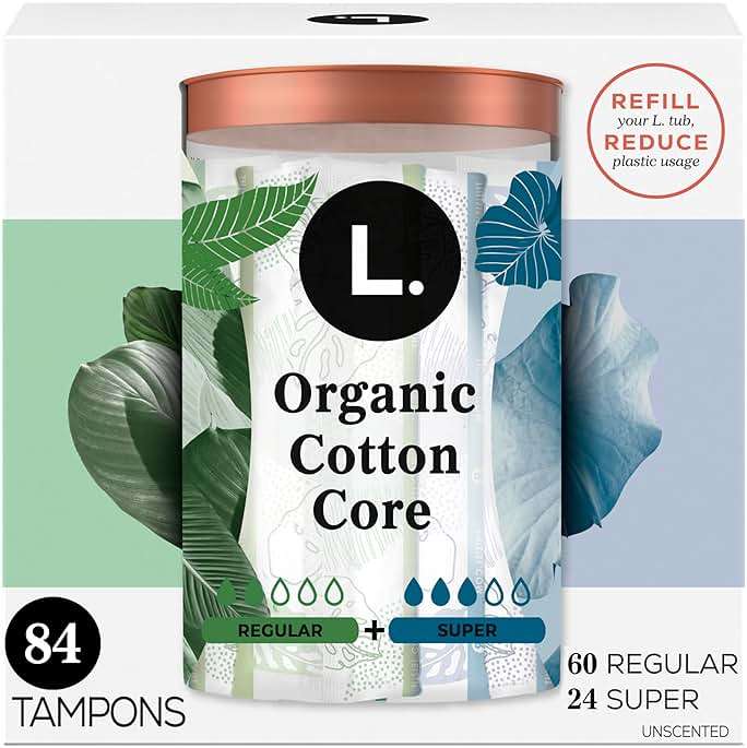 L. Cotton Tampons Regular/Super Absorbency Multipack, Contains an Organic Cotton Core, Made Without Synthetic Pesticides, or Fragrances, 84 Count (2 Packs of 42) - Image 1
