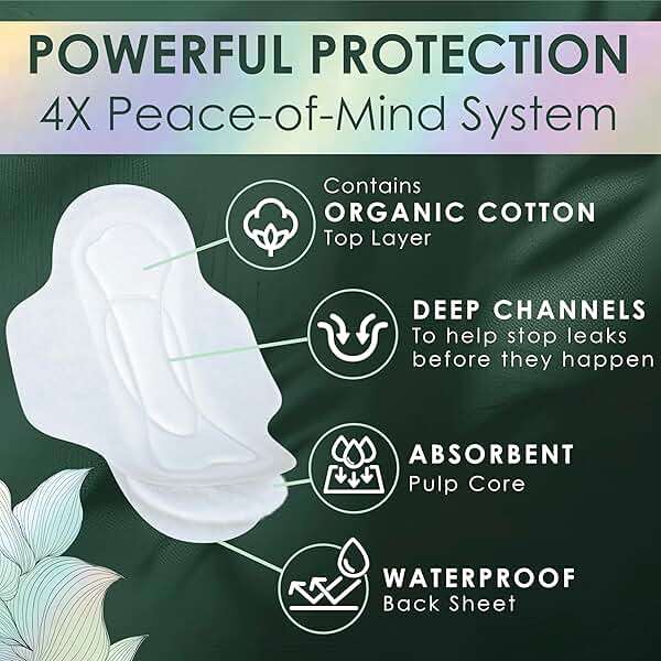 L. Ultra Thin Pads for Women, Overnight Absorbency, Organic Cotton Top Layer, Unscented Pads with Wings, 96 Count (4 Packs of 24) - Image 2