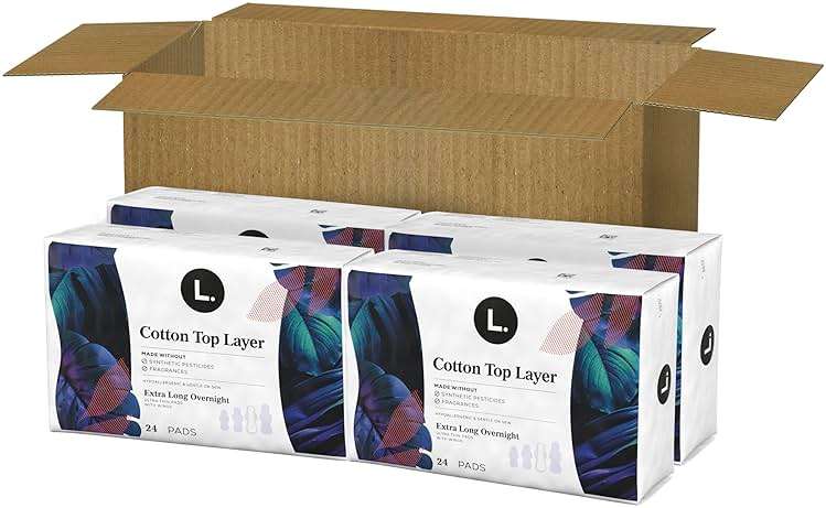 L. Ultra Thin Pads for Women, Overnight Absorbency, Organic Cotton Top Layer, Unscented Pads with Wings, 96 Count (4 Packs of 24) - Image 12