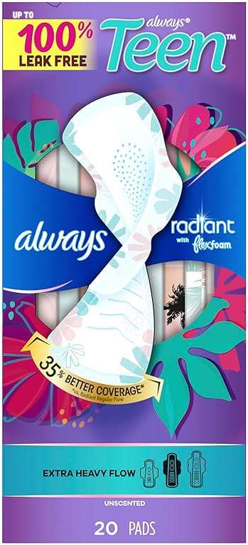 Always Radiant Teen Pads, Size 3, Extra Heavy, with Wings, Unscented, 60 Count (3 Packs of 20) - Image 11