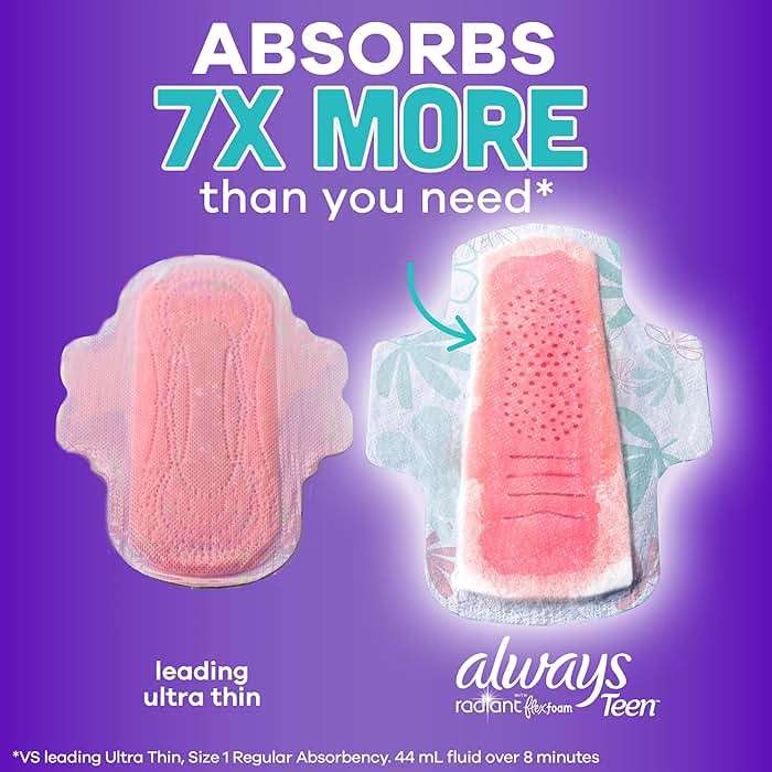 Always Radiant Teen Pads, Size 3, Extra Heavy, with Wings, Unscented, 60 Count (3 Packs of 20) - Image 5