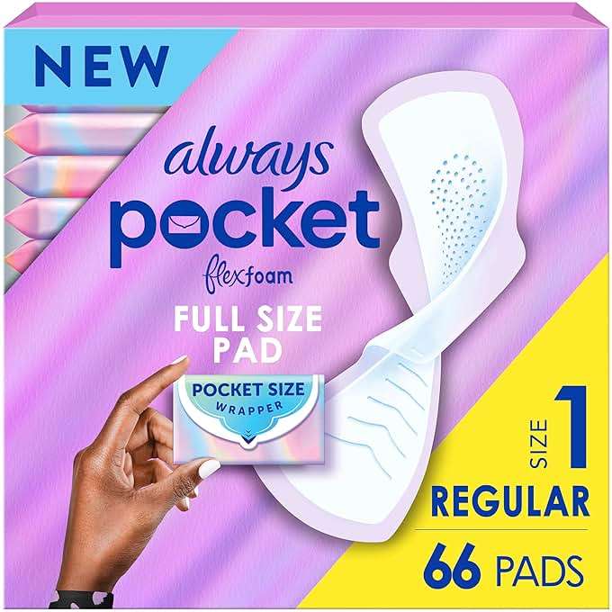 Always Pocket Feminine Pads with FlexFoam, Size 1, Regular, with Wings, Unscented, 66 Count (3 Packs of 22) - Image 1