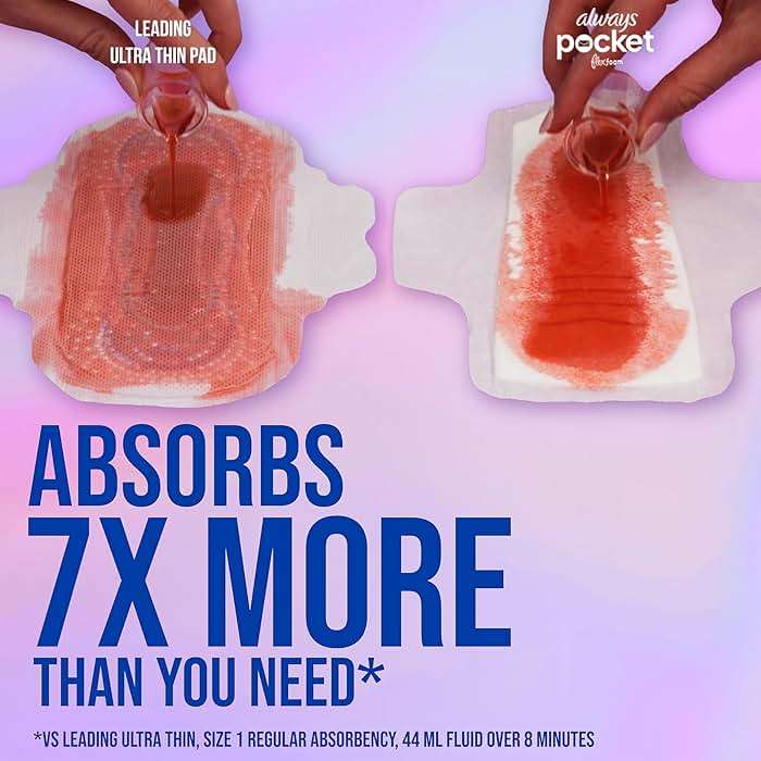 Always Pocket Feminine Pads with FlexFoam, Size 1, Regular, with Wings, Unscented, 66 Count (3 Packs of 22) - Image 5