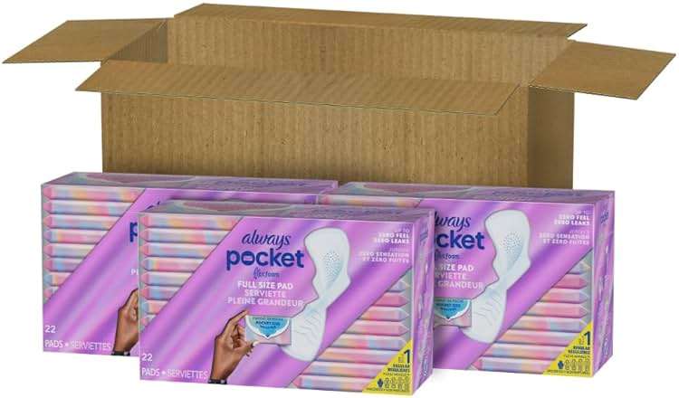 Always Pocket Feminine Pads with FlexFoam, Size 1, Regular, with Wings, Unscented, 66 Count (3 Packs of 22) - Image 10