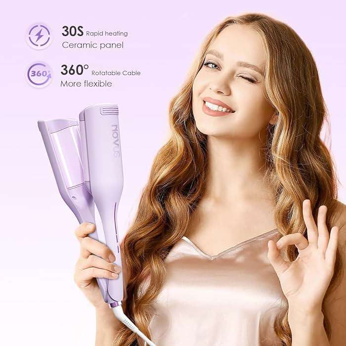 NOVUS Curling Iron Hair Crimper Waver - 1.4 Inch Anti-Scald Waves Curling Wand, Ionic Deep Waver Hair Curler Tool with Ceramic 2 Barrel for All Hair Types, Auto Shutdown Protection - Image 5