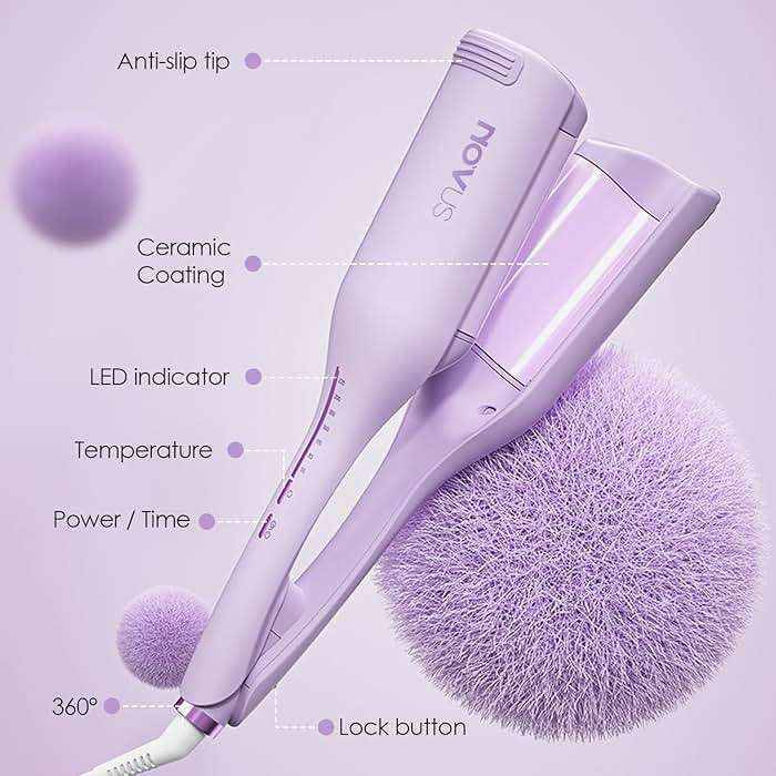 NOVUS Curling Iron Hair Crimper Waver - 1.4 Inch Anti-Scald Waves Curling Wand, Ionic Deep Waver Hair Curler Tool with Ceramic 2 Barrel for All Hair Types, Auto Shutdown Protection - Image 7