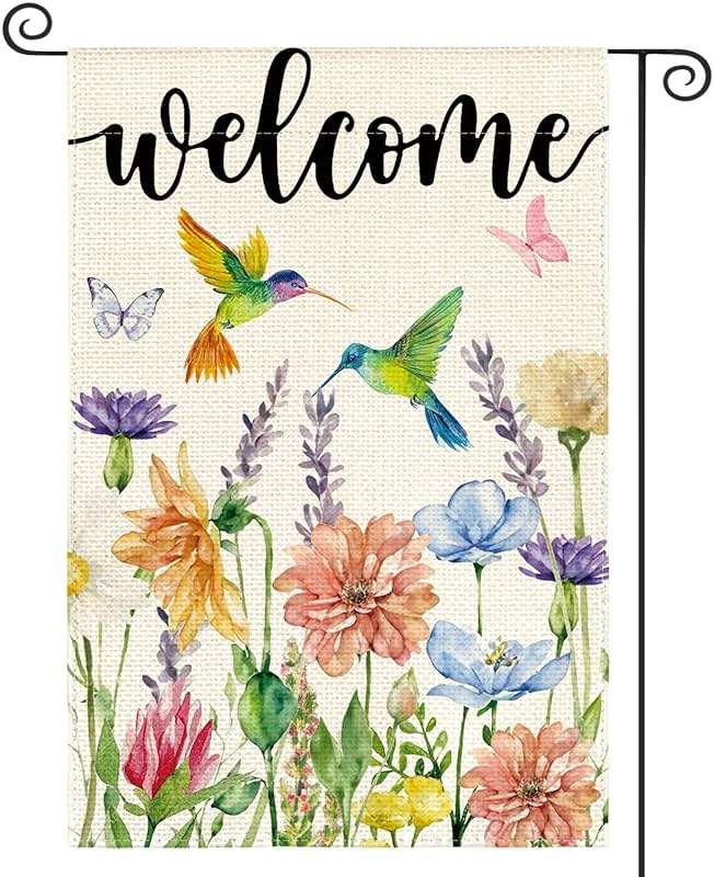 AVOIN colorlife Hummingbird Spring Flowers Garden Flag 12 x 18 Inch Double Sided, Seasonal Welcome Yard Outdoor Flag - Image 1