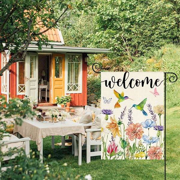 AVOIN colorlife Hummingbird Spring Flowers Garden Flag 12 x 18 Inch Double Sided, Seasonal Welcome Yard Outdoor Flag - Image 2