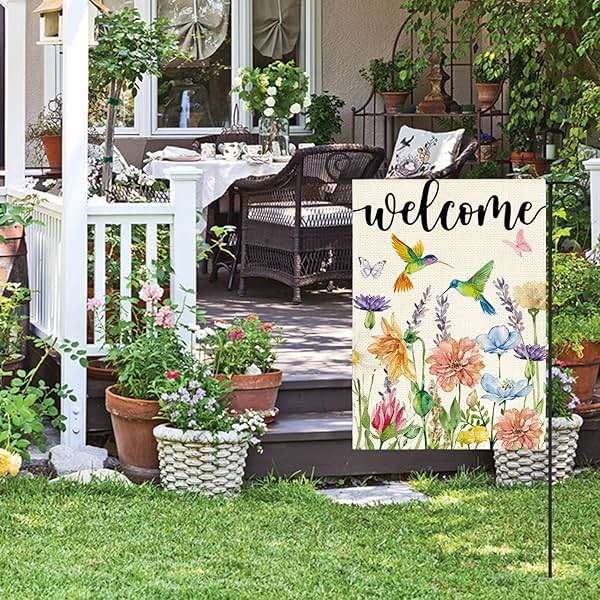 AVOIN colorlife Hummingbird Spring Flowers Garden Flag 12 x 18 Inch Double Sided, Seasonal Welcome Yard Outdoor Flag - Image 3