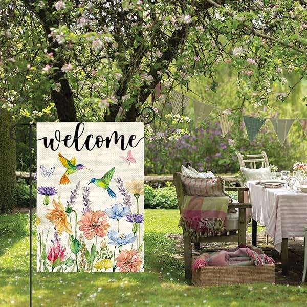 AVOIN colorlife Hummingbird Spring Flowers Garden Flag 12 x 18 Inch Double Sided, Seasonal Welcome Yard Outdoor Flag - Image 4