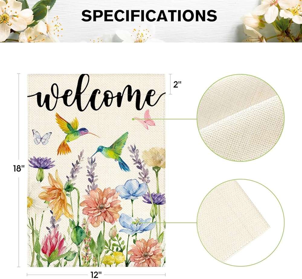 AVOIN colorlife Hummingbird Spring Flowers Garden Flag 12 x 18 Inch Double Sided, Seasonal Welcome Yard Outdoor Flag - Image 5