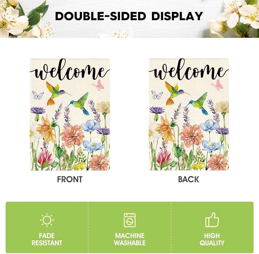 AVOIN colorlife Hummingbird Spring Flowers Garden Flag 12 x 18 Inch Double Sided, Seasonal Welcome Yard Outdoor Flag - Image 6