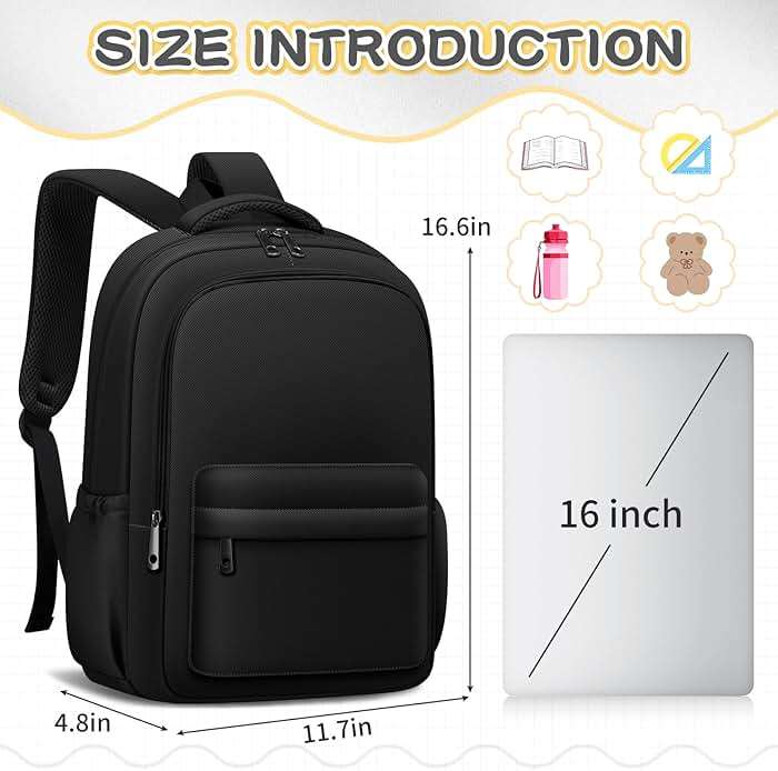 ADAISM Aesthetic Cute Backpack for School Kids Bookbags Student Black Backpacks for Teen Girls Preppy Casual Middle School Bag - Image 2