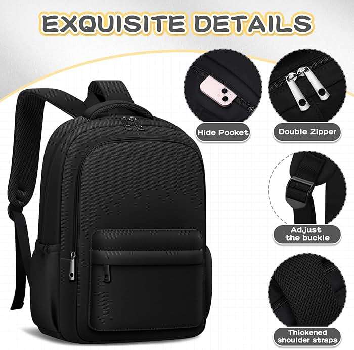 ADAISM Aesthetic Cute Backpack for School Kids Bookbags Student Black Backpacks for Teen Girls Preppy Casual Middle School Bag - Image 4