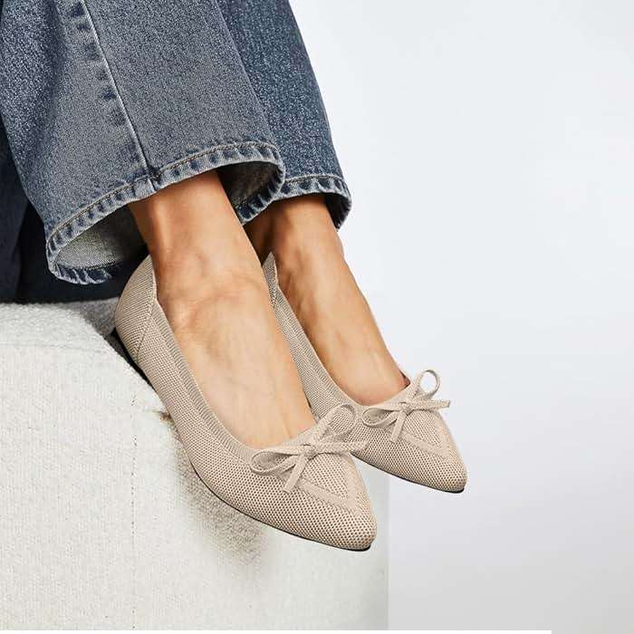TINGRISE Women's Flats Pointed Toe Bow Knit Ballet Shoes Comfortable Dressy Mesh Slip On Flat - Image 6