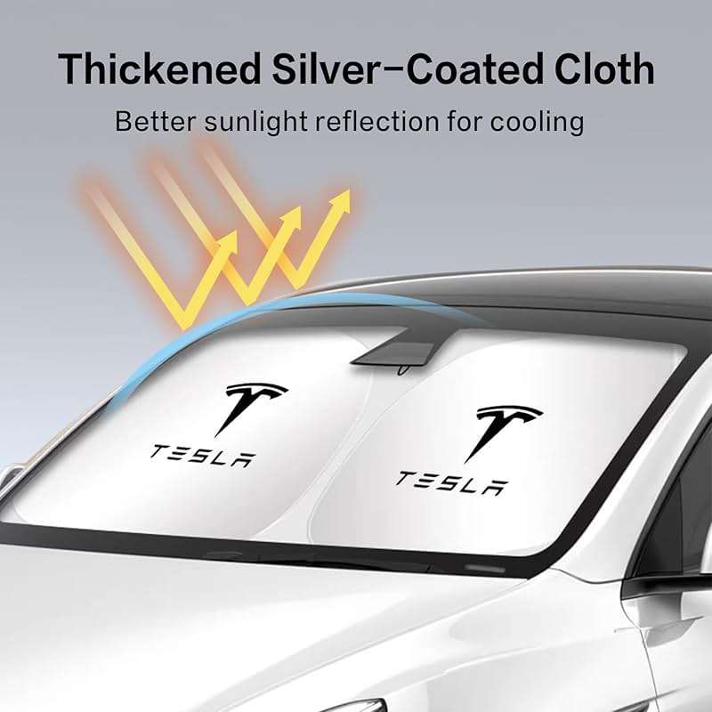 300T Sunshade for Tesla Model Y Model 3, Car Accessories 2026 for Tesla, Front Window Sunshade with Organizer Bag, Gifts for Tesla Owners - Image 5