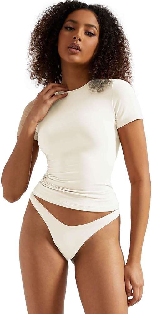 SUUKSESS Women Double Lined Fitted Basic Tee Crew Neck Short Sleeve Y2K Crop Top - Image 4