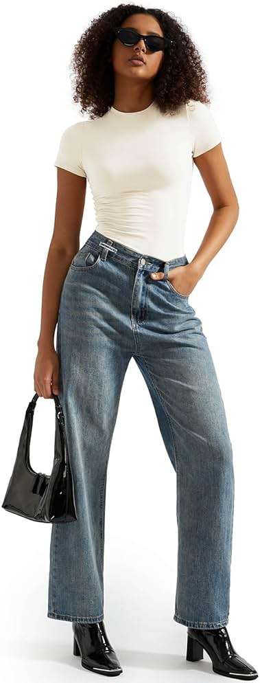 SUUKSESS Women Double Lined Fitted Basic Tee Crew Neck Short Sleeve Y2K Crop Top - Image 5
