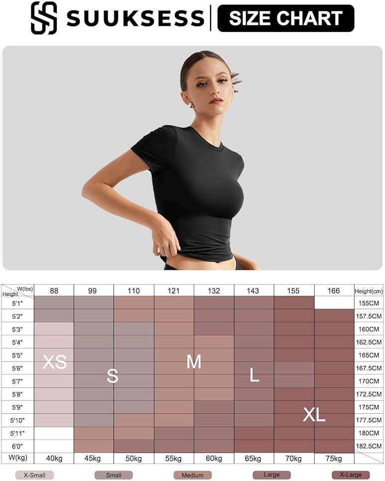 SUUKSESS Women Double Lined Fitted Basic Tee Crew Neck Short Sleeve Y2K Crop Top - Image 7