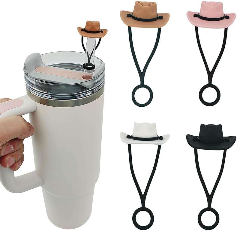 HOMDSG 4 Pack Silicone Cowboy Hat Straw Covers Cap Compatible with Stanley Cup 30 40 oz, Cute Funny Tumbler Straw Topper Accessories for Man & Woman Gift for Christmas - Image 1