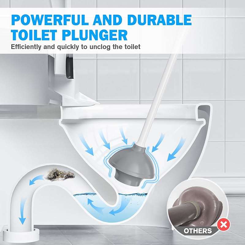 Toilet Plunger and Brush Set, Silicone Bowl Brush and Heavy Duty Toilet Plunger with Ventilated Holder, 2-in-1 Toilet Brush and Plunger Combo for 5.3-inch Toilet Drain Bathroom Deeply Cleaning - Image 4