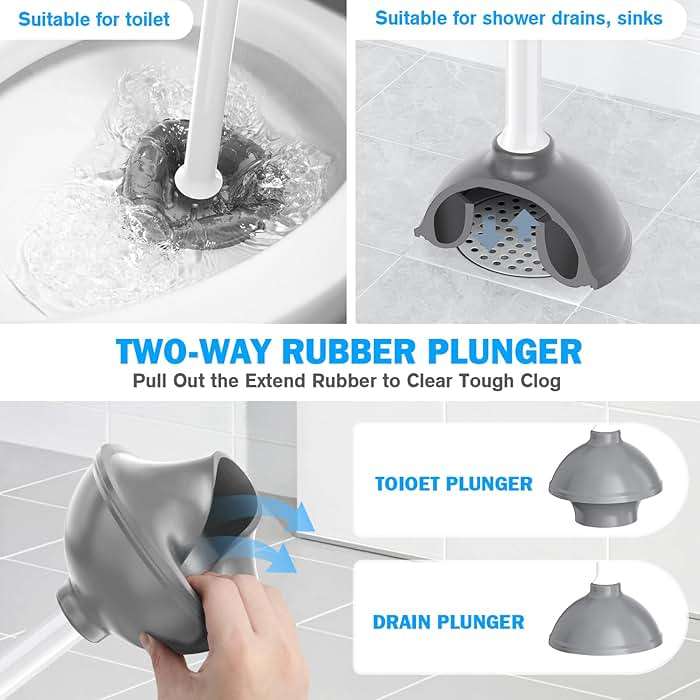 Toilet Plunger and Brush Set, Silicone Bowl Brush and Heavy Duty Toilet Plunger with Ventilated Holder, 2-in-1 Toilet Brush and Plunger Combo for 5.3-inch Toilet Drain Bathroom Deeply Cleaning - Image 5