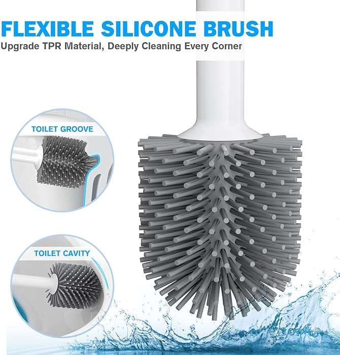 Toilet Plunger and Brush Set, Silicone Bowl Brush and Heavy Duty Toilet Plunger with Ventilated Holder, 2-in-1 Toilet Brush and Plunger Combo for 5.3-inch Toilet Drain Bathroom Deeply Cleaning - Image 6