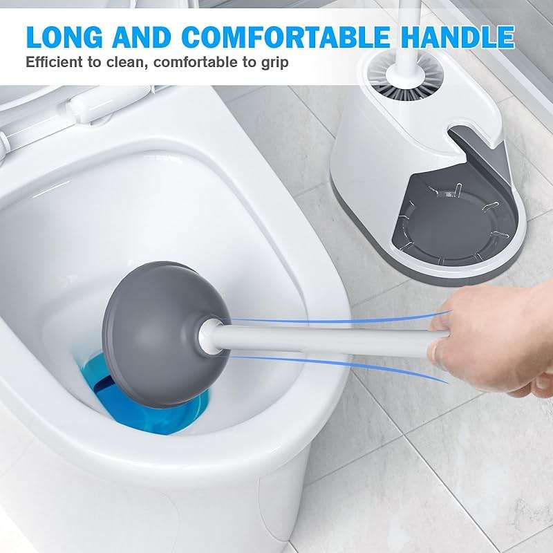 Toilet Plunger and Brush Set, Silicone Bowl Brush and Heavy Duty Toilet Plunger with Ventilated Holder, 2-in-1 Toilet Brush and Plunger Combo for 5.3-inch Toilet Drain Bathroom Deeply Cleaning - Image 8