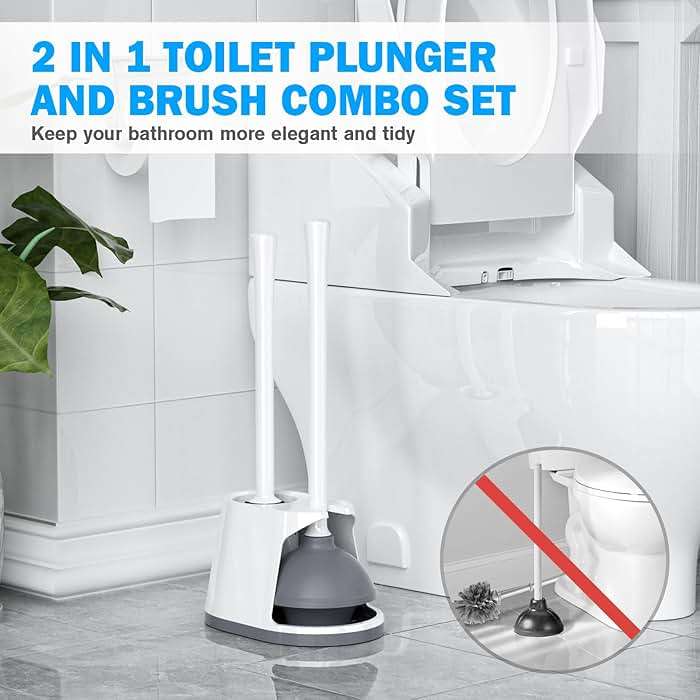 Toilet Plunger and Brush Set, Silicone Bowl Brush and Heavy Duty Toilet Plunger with Ventilated Holder, 2-in-1 Toilet Brush and Plunger Combo for 5.3-inch Toilet Drain Bathroom Deeply Cleaning - Image 9
