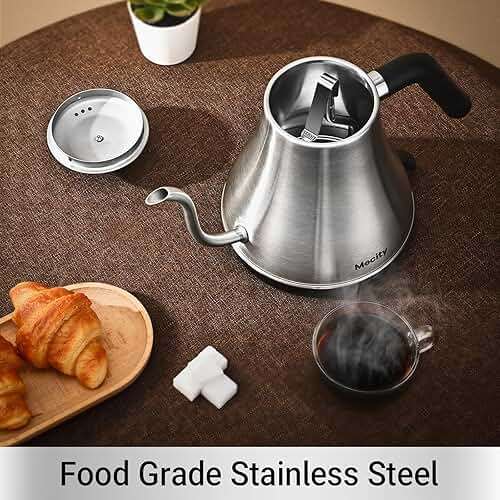 Mecity Electric Kettle Gooseneck Water Kettle Stainless Steel Tea Kettle Water Boiler Fast Heating, Auto Shut Off, 27 fl oz, 1000W, Stainless Steel - Image 2