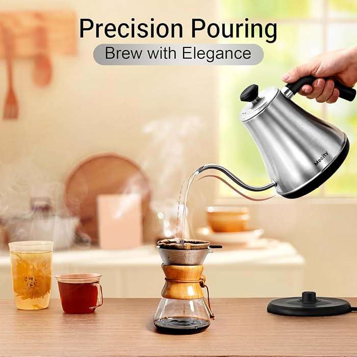Mecity Electric Kettle Gooseneck Water Kettle Stainless Steel Tea Kettle Water Boiler Fast Heating, Auto Shut Off, 27 fl oz, 1000W, Stainless Steel - Image 3