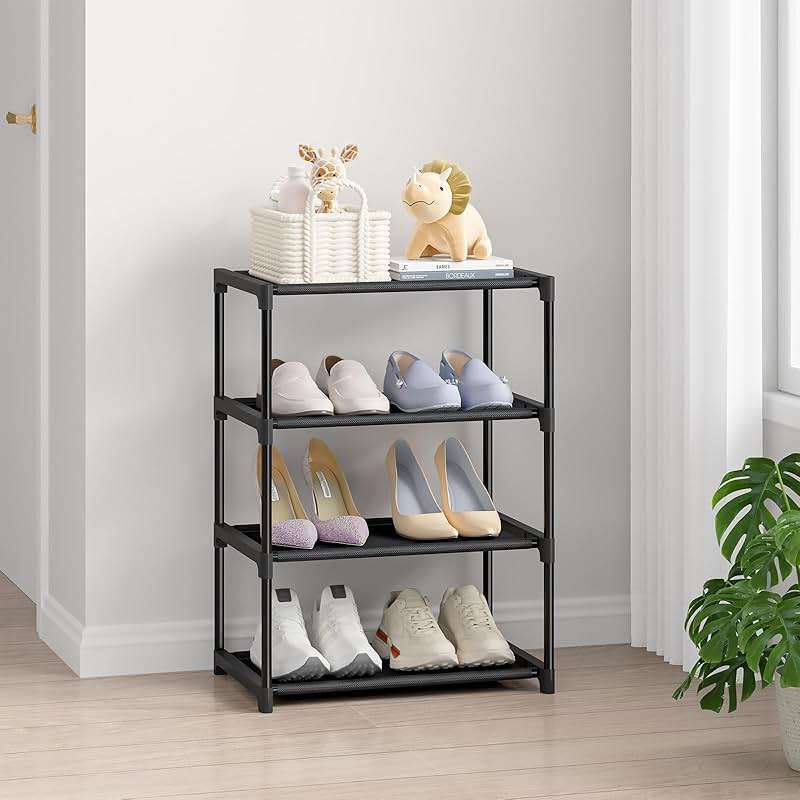 Autonomier 4 Tier Extra Small Shoe Rack (16.3" Wide), Narrow Stackable Kids Toddler Adult Shoe Storage Organizer Shelf for Closet Floor Entryway Bedroom, Space Saver Shoe Rack Organization Shelves - Image 2